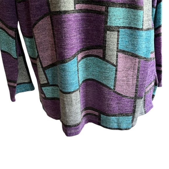 N Touch Purple Patchwork Pattern Tunic Knit Top Size XL - Picture 7 of 10